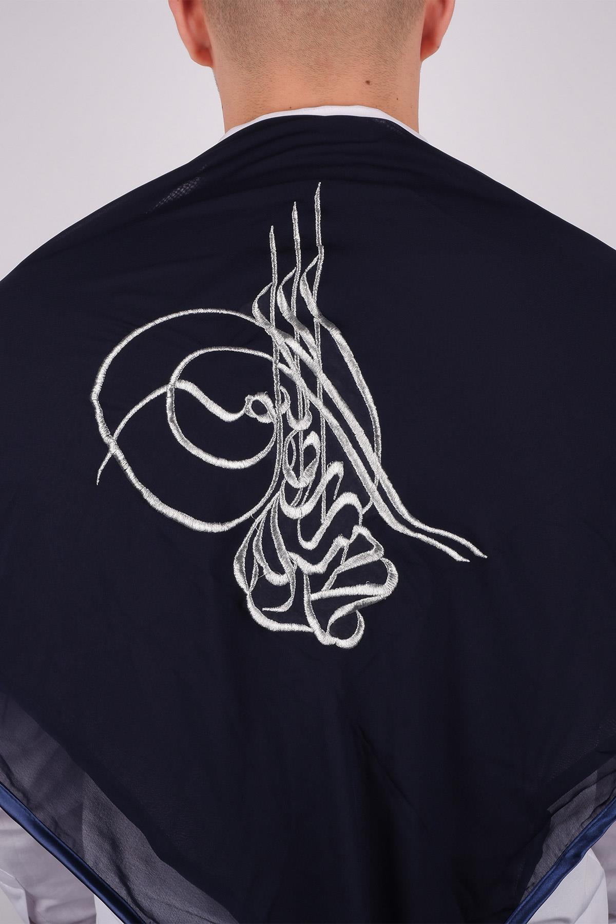 Tuğralı Gümüş Nakışlı Biyeli Damat Örtüsü