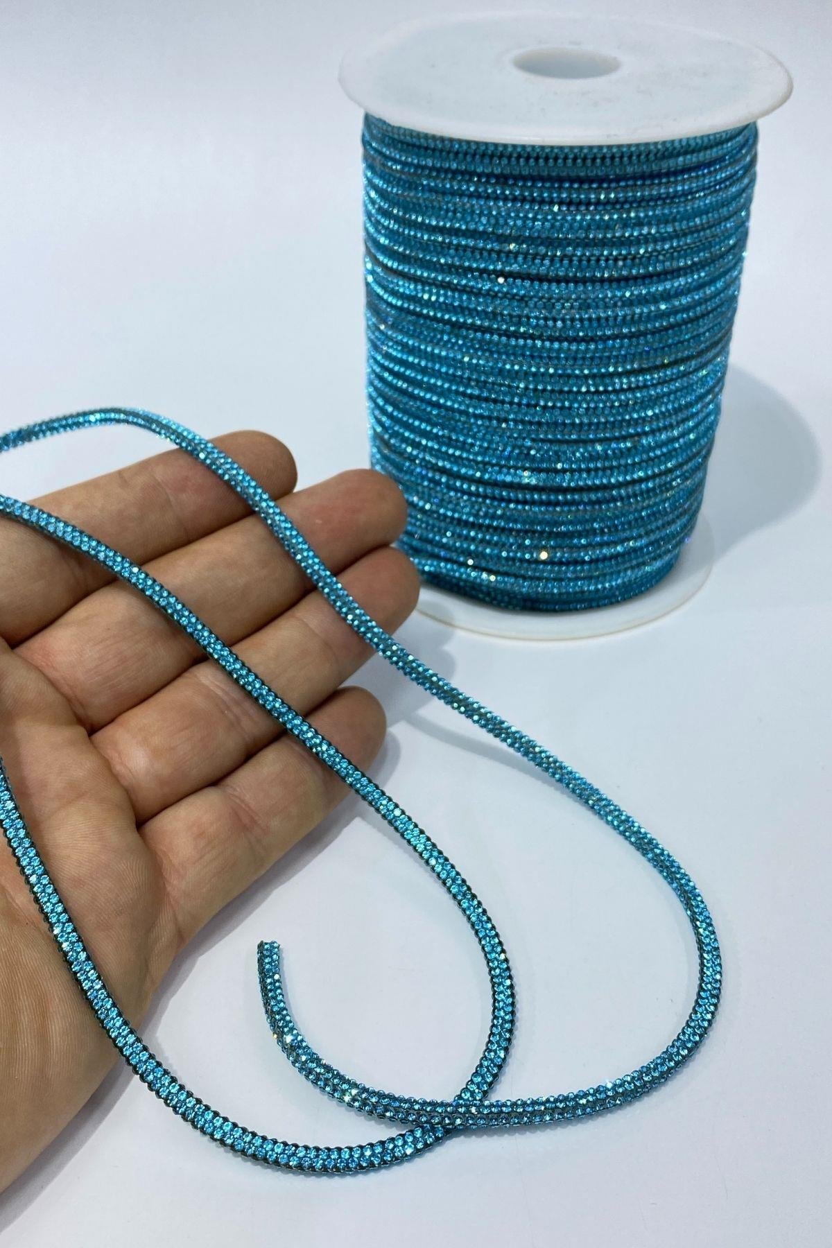 Turkuaz Full Sık Taşlı Boru Şerit Kordon