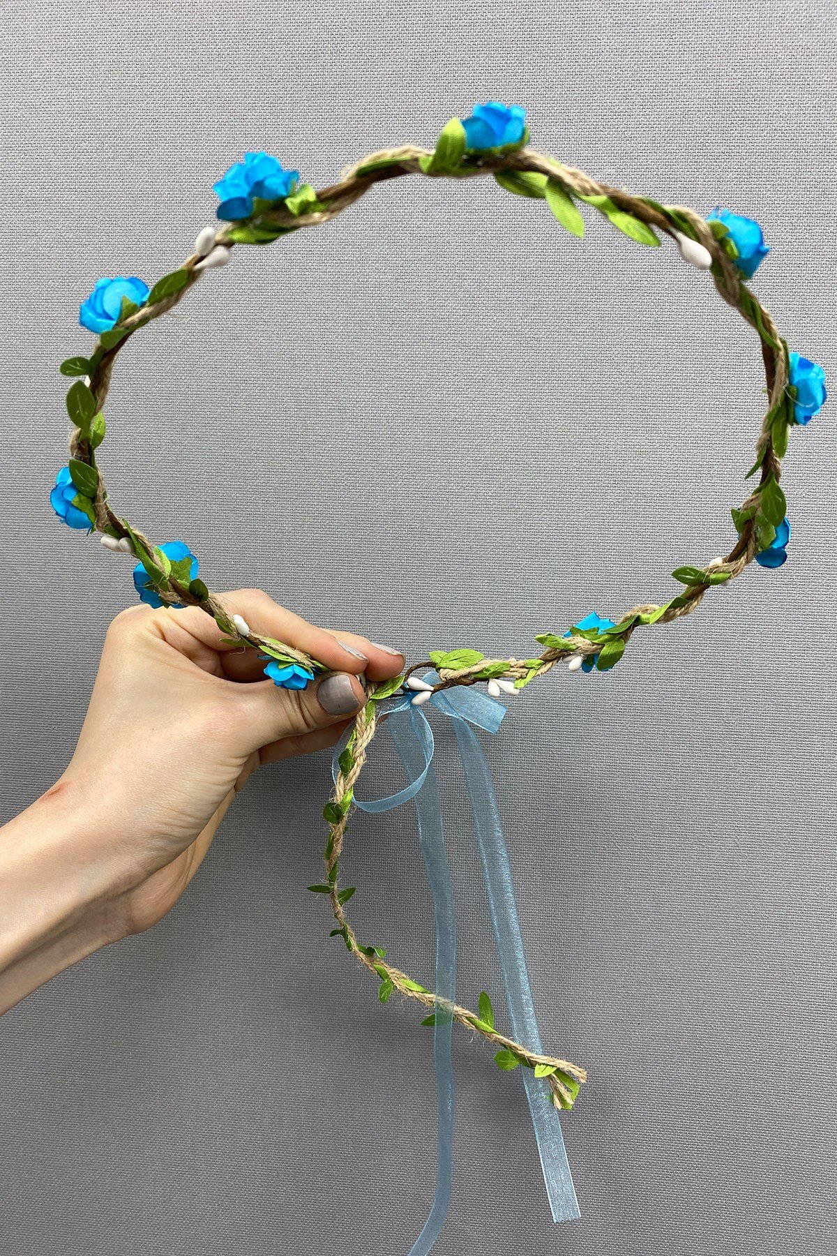 Turkuaz Kagıt Güllü Yapraklı Nedime Tacı ve Hediyelik Çocuk Tacı