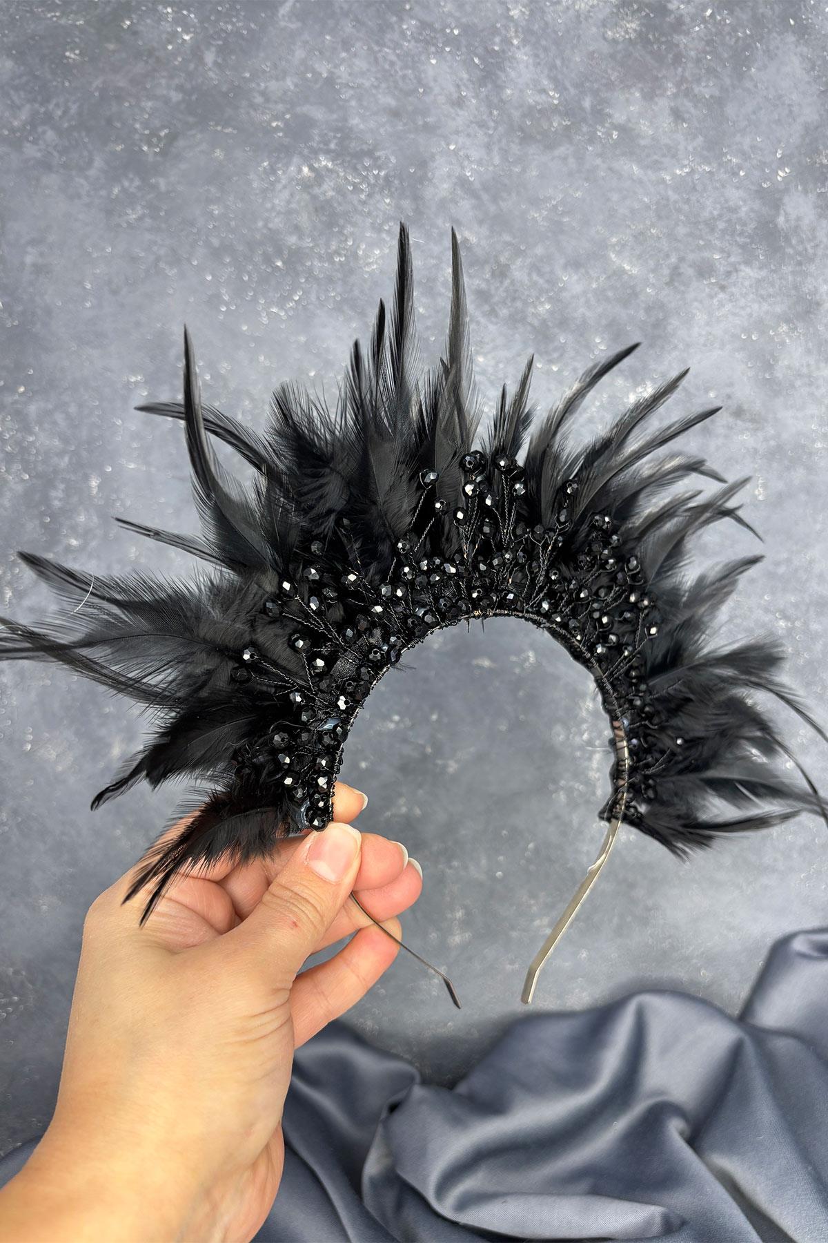 Tüylü Kristal Boncuklu Arden Gelin Kına Tacı