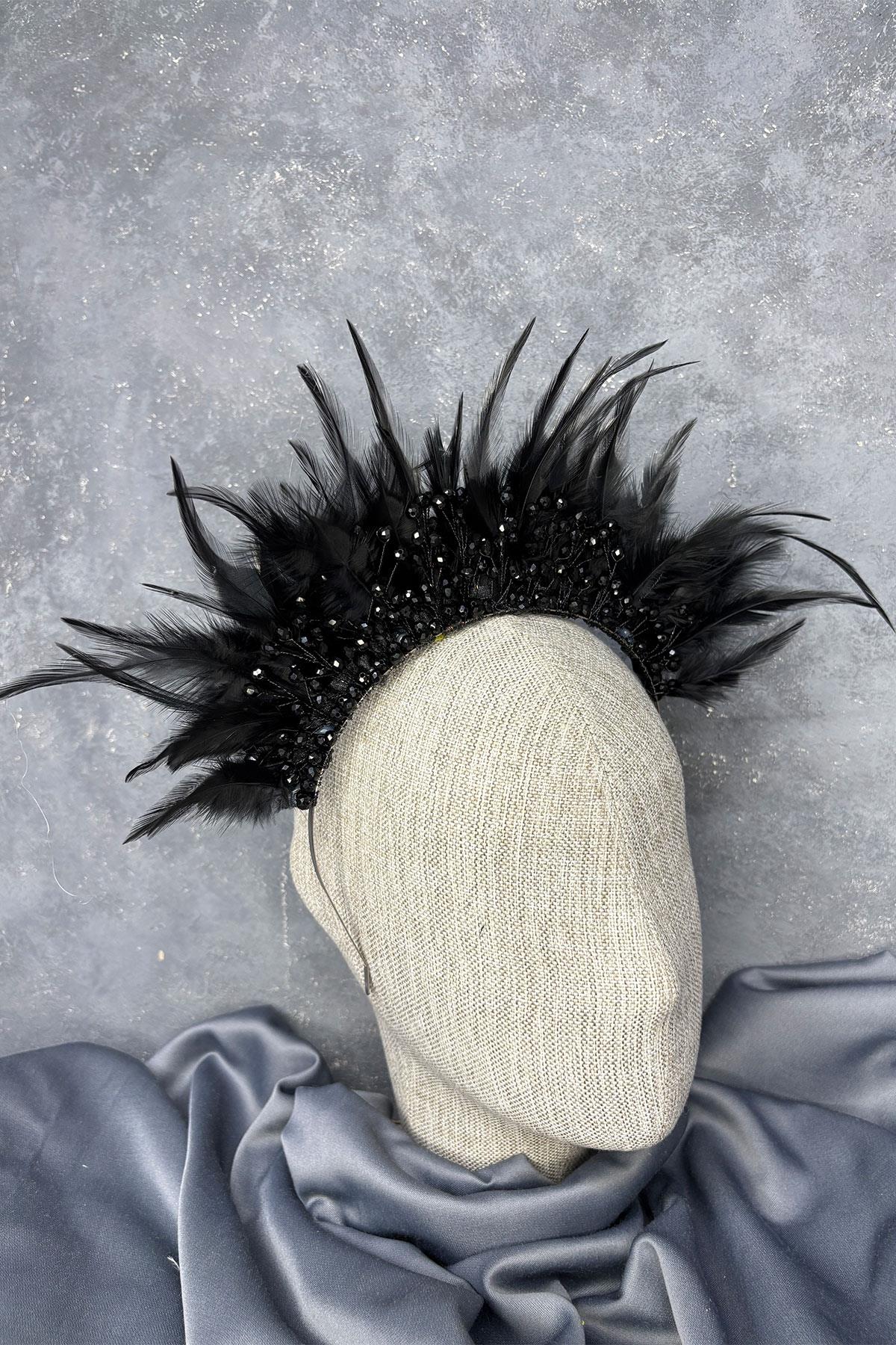 Tüylü Kristal Boncuklu Arden Gelin Kına Tacı