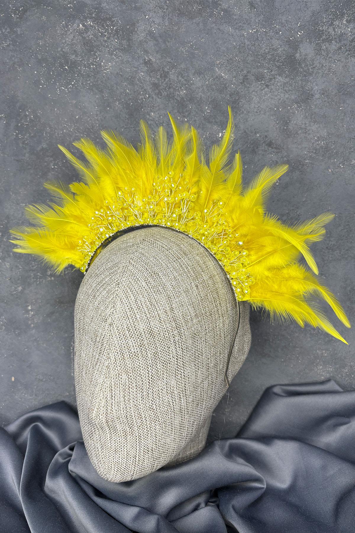 Tüylü Kristal Boncuklu Arden Gelin Kına Tacı