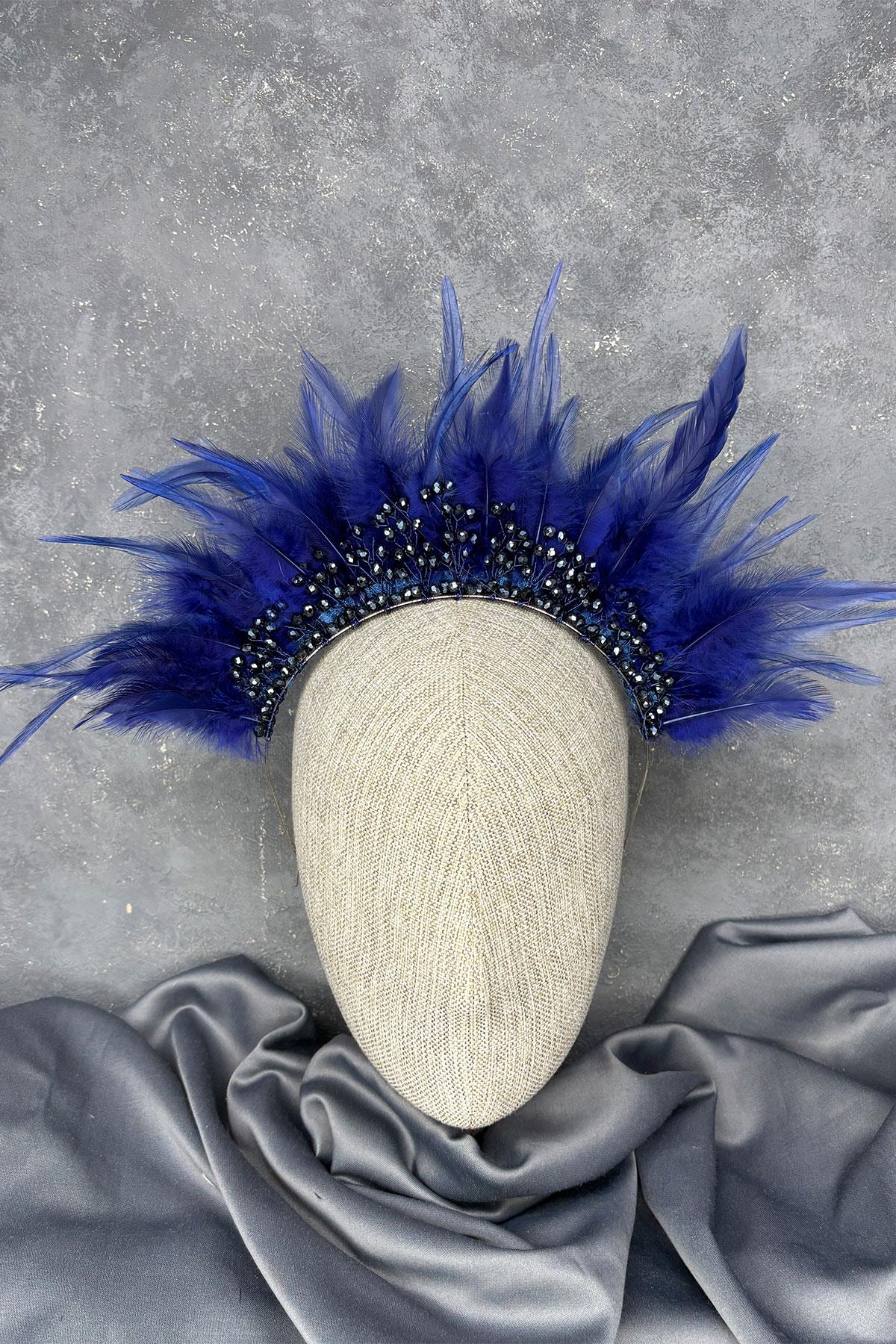 Tüylü Kristal Boncuklu Arden Gelin Kına Tacı