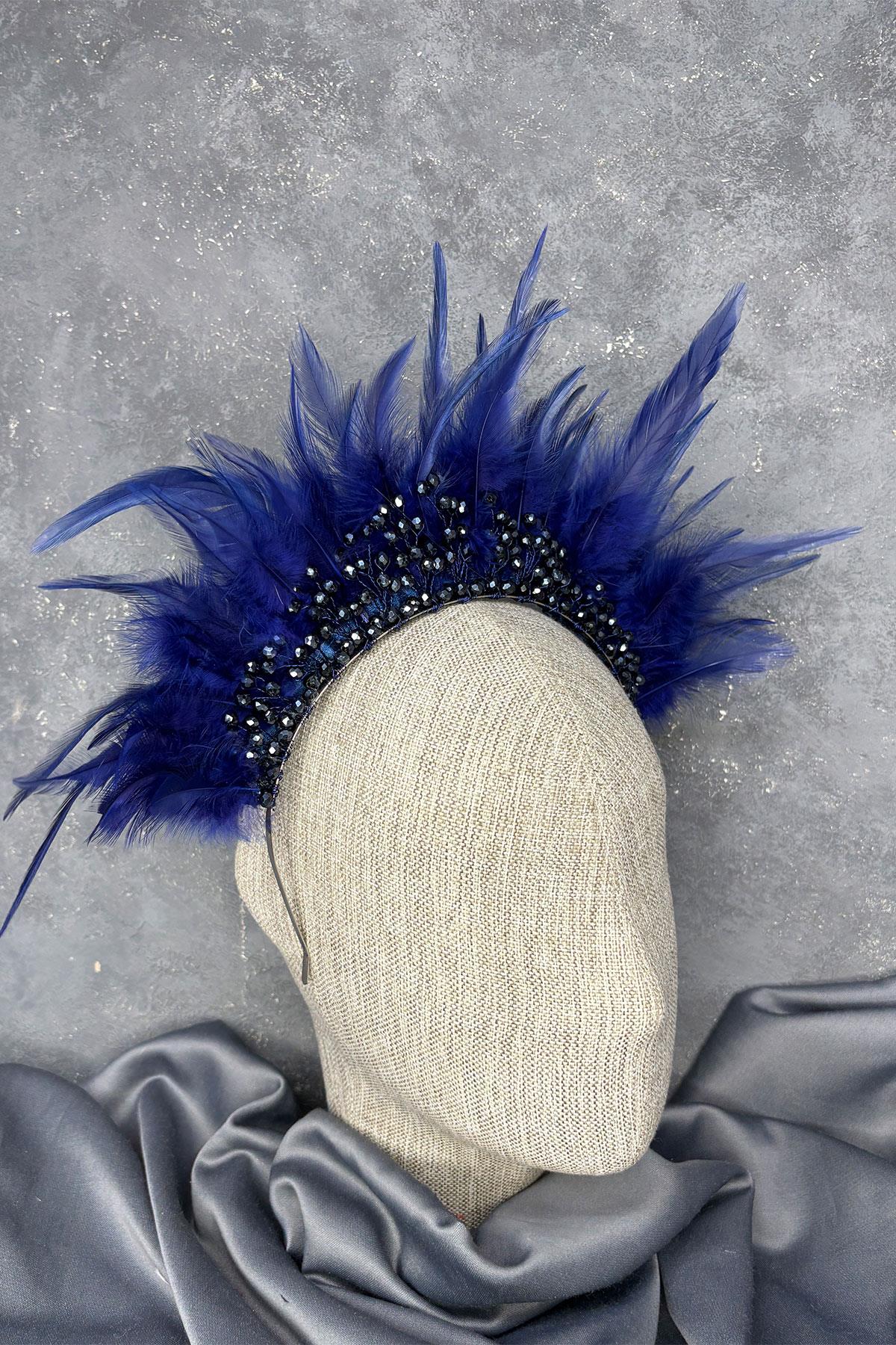 Tüylü Kristal Boncuklu Arden Gelin Kına Tacı