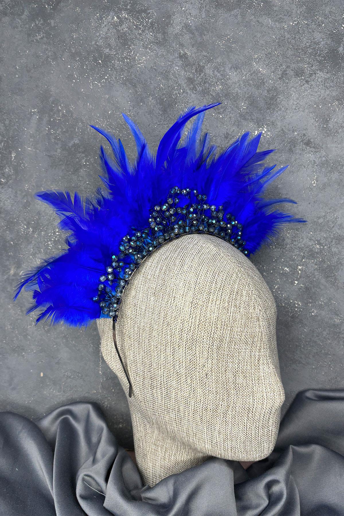 Tüylü Kristal Boncuklu Arden Gelin Kına Tacı