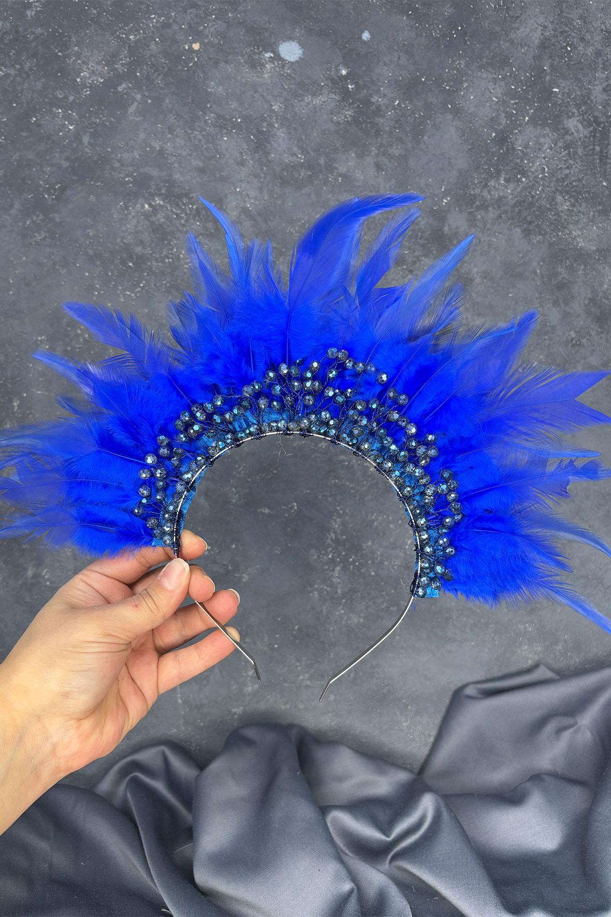 Tüylü Kristal Boncuklu Arden Gelin Kına Tacı