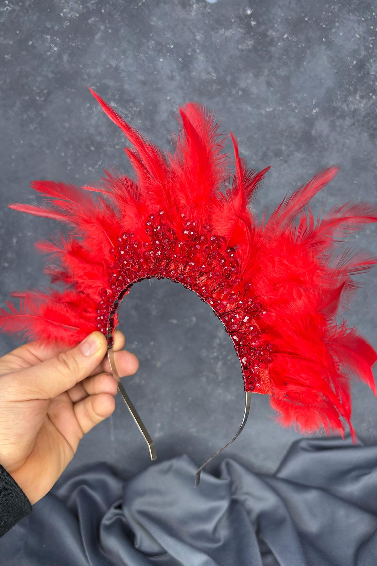 Tüylü Kristal Boncuklu Arden Gelin Kına Tacı