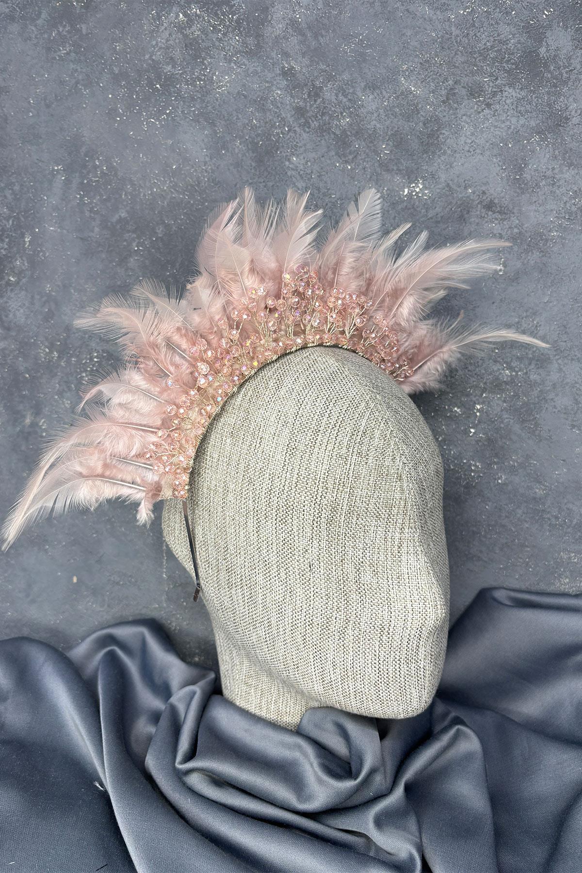 Tüylü Kristal Boncuklu Arden Gelin Kına Tacı