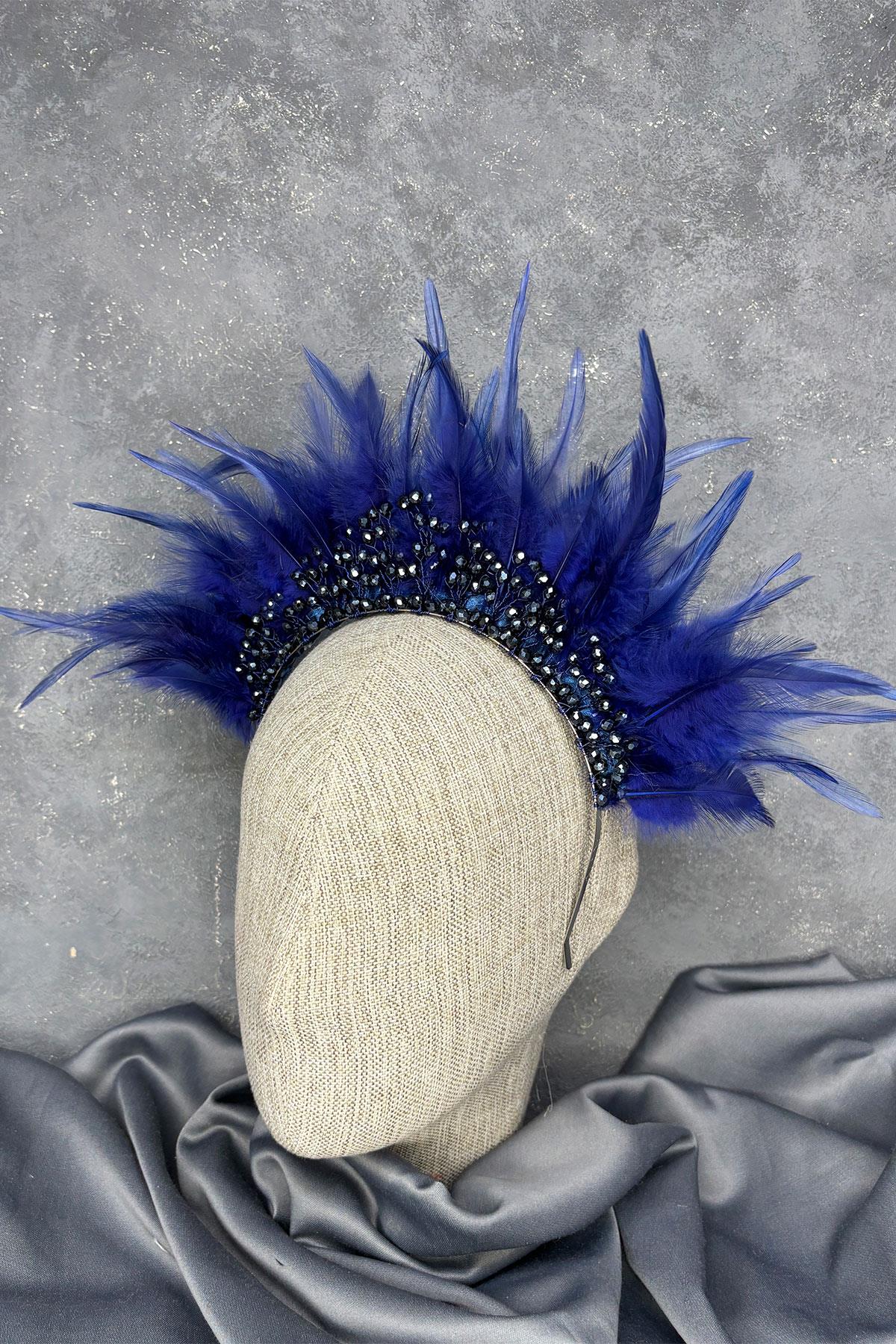 Tüylü Kristal Boncuklu Arden Gelin Kına Tacı