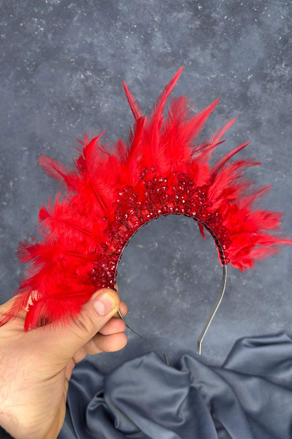 Tüylü Kristal Boncuklu Arden Gelin Kına Tacı