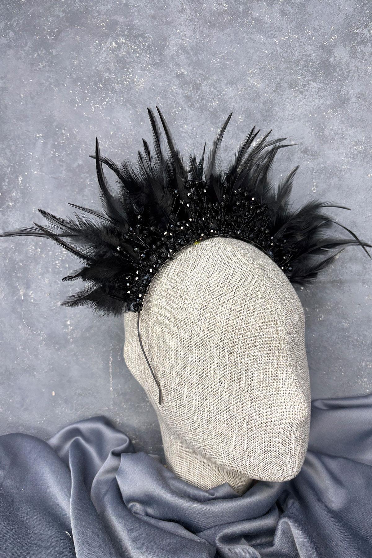 Tüylü Kristal Boncuklu Arden Gelin Kına Tacı