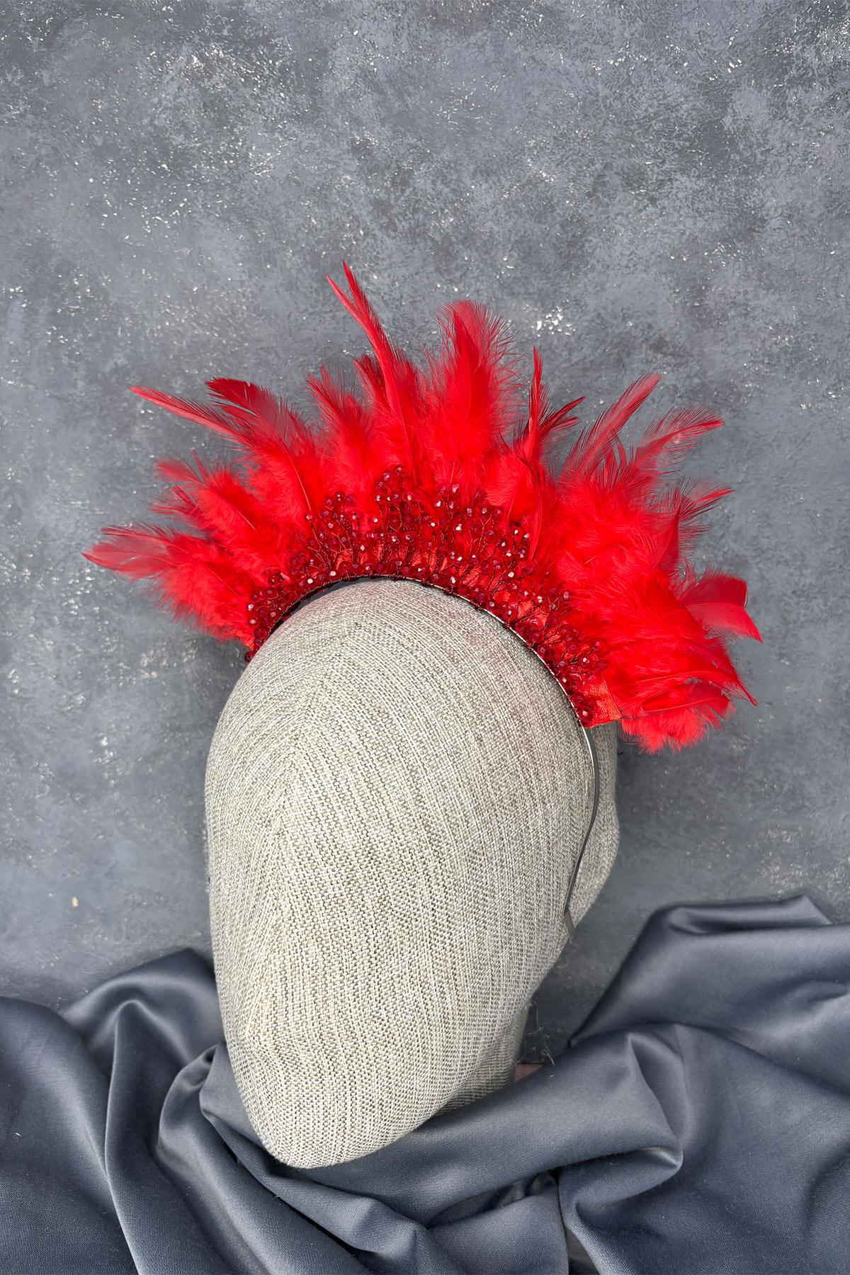 Tüylü Kristal Boncuklu Arden Gelin Kına Tacı