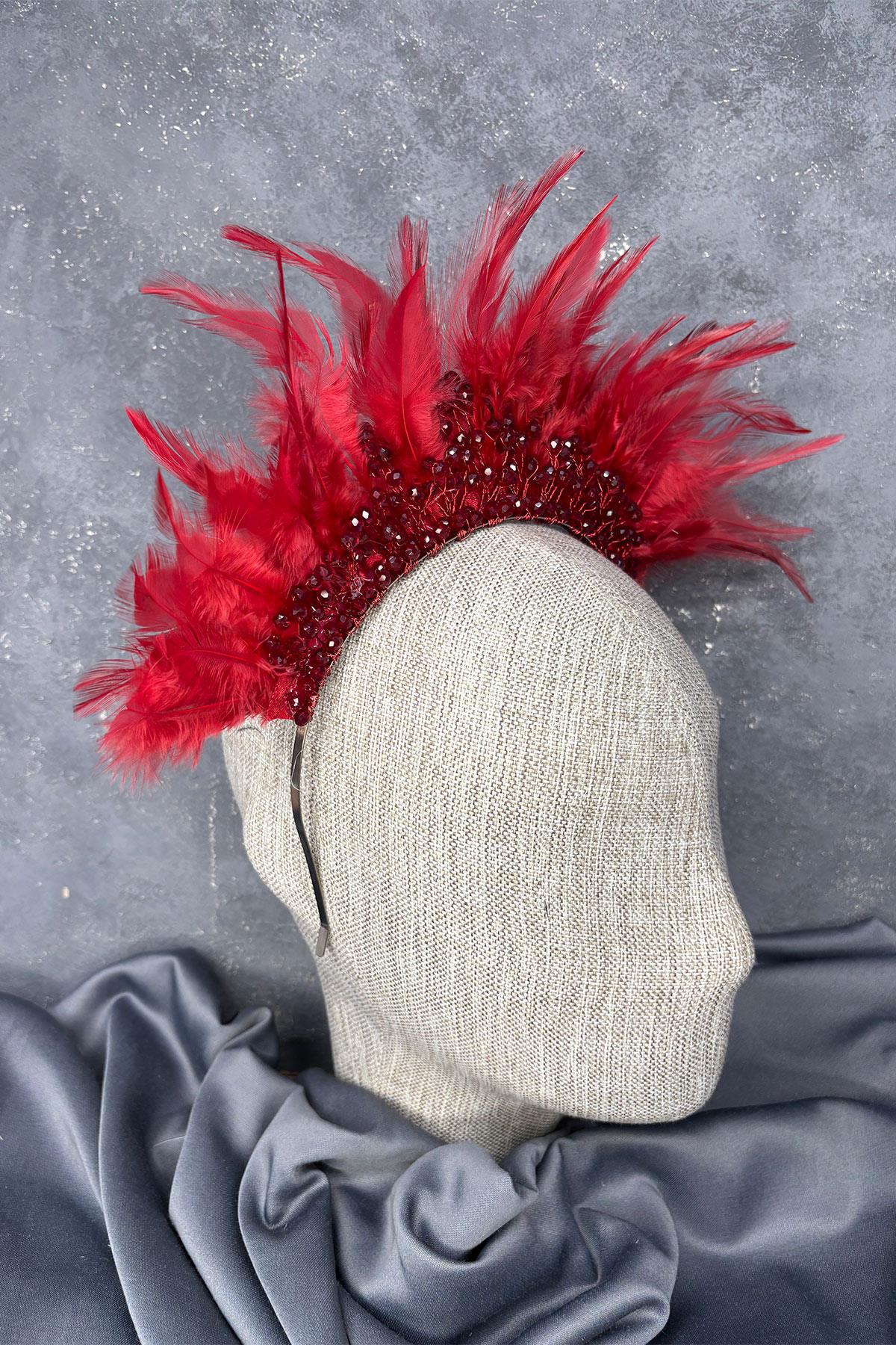 Tüylü Kristal Boncuklu Arden Gelin Kına Tacı