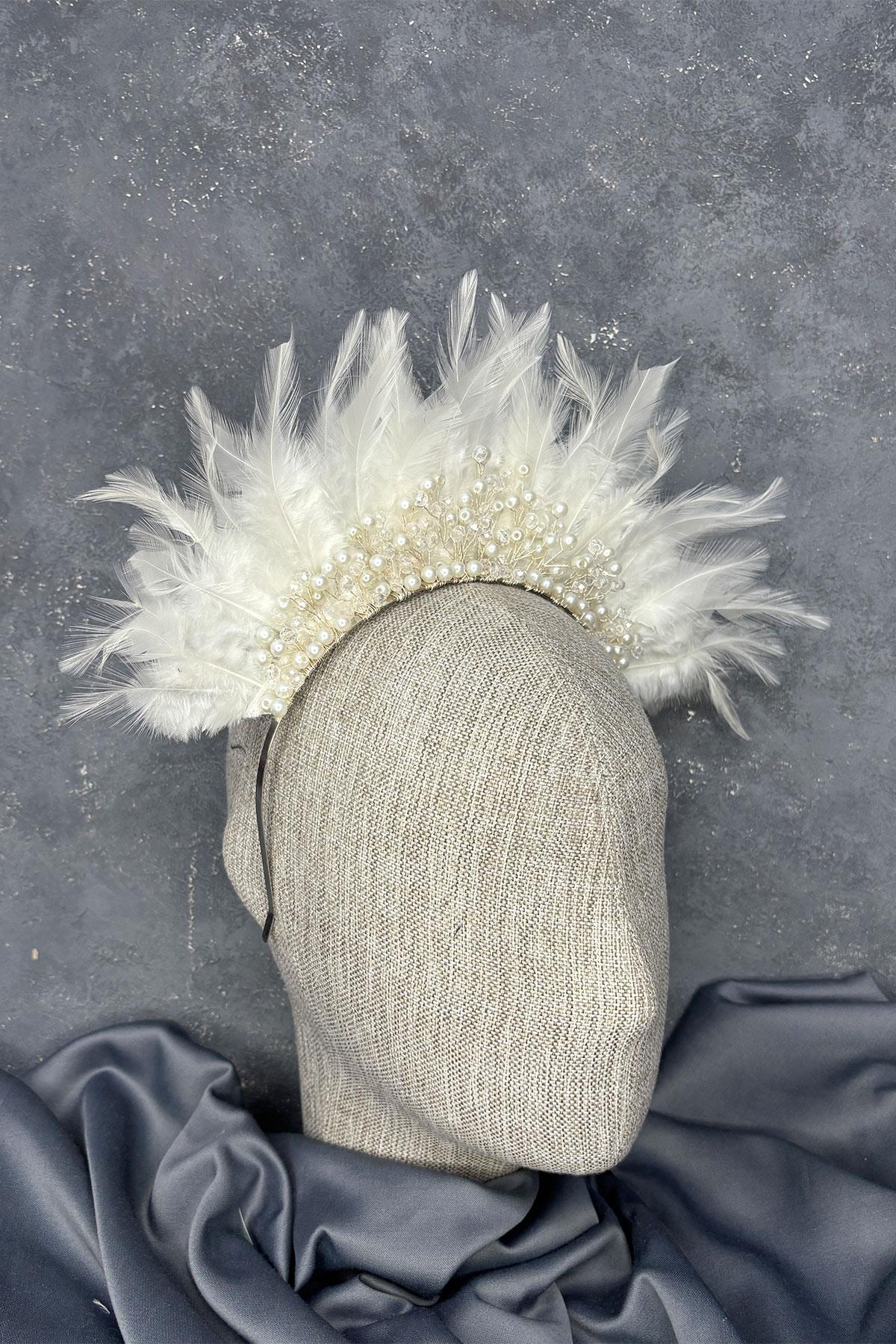 Tüylü Kristal Boncuklu Arden Gelin Kına Tacı