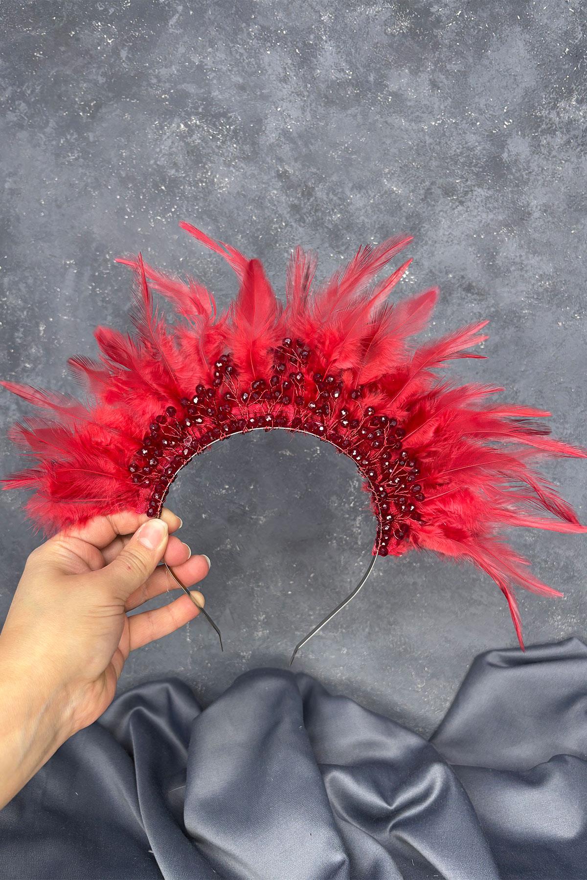 Tüylü Kristal Boncuklu Arden Gelin Kına Tacı