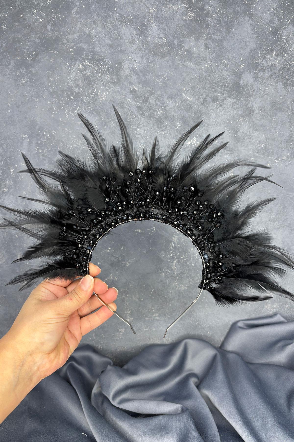 Tüylü Kristal Boncuklu Arden Gelin Kına Tacı