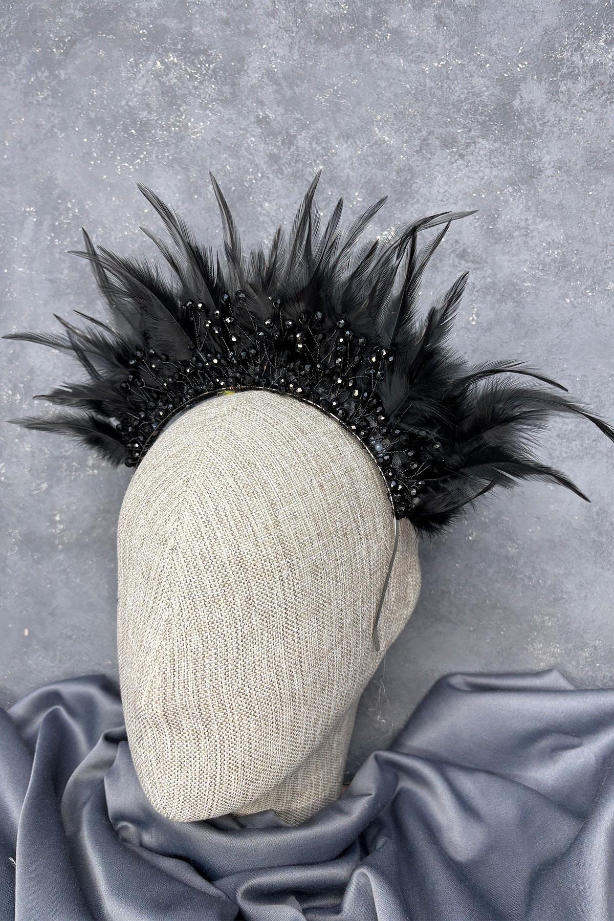 Tüylü Kristal Boncuklu Arden Gelin Kına Tacı