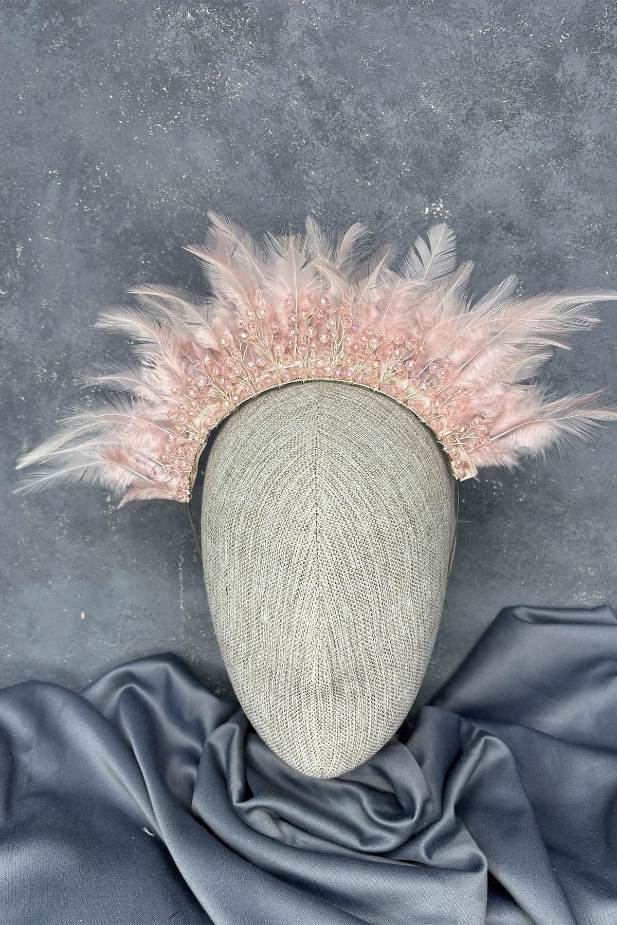 Tüylü Kristal Boncuklu Arden Gelin Kına Tacı