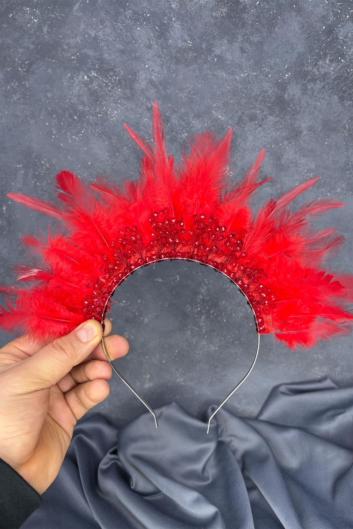 Tüylü Kristal Boncuklu Arden Gelin Kına Tacı