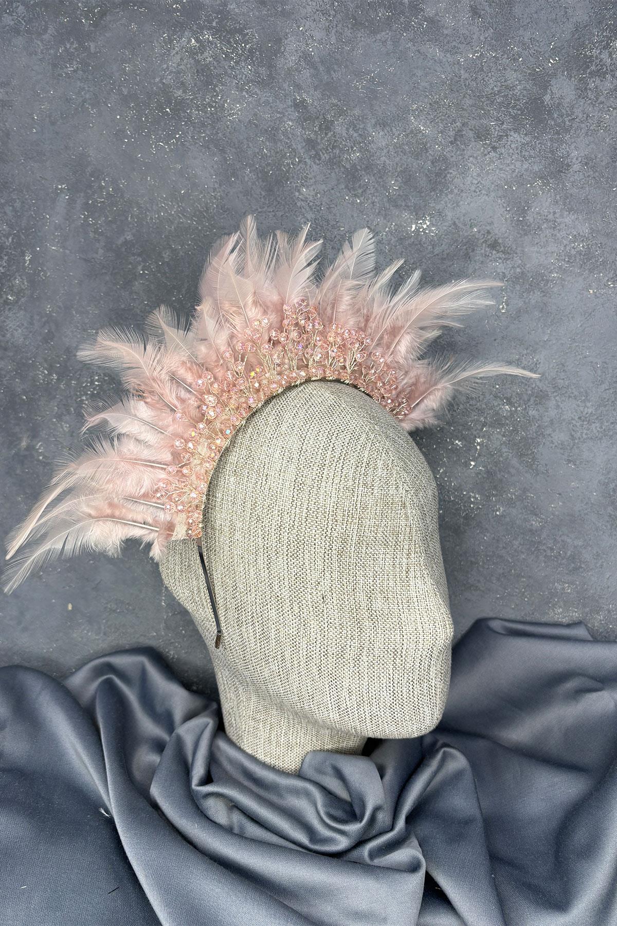 Tüylü Kristal Boncuklu Arden Gelin Kına Tacı