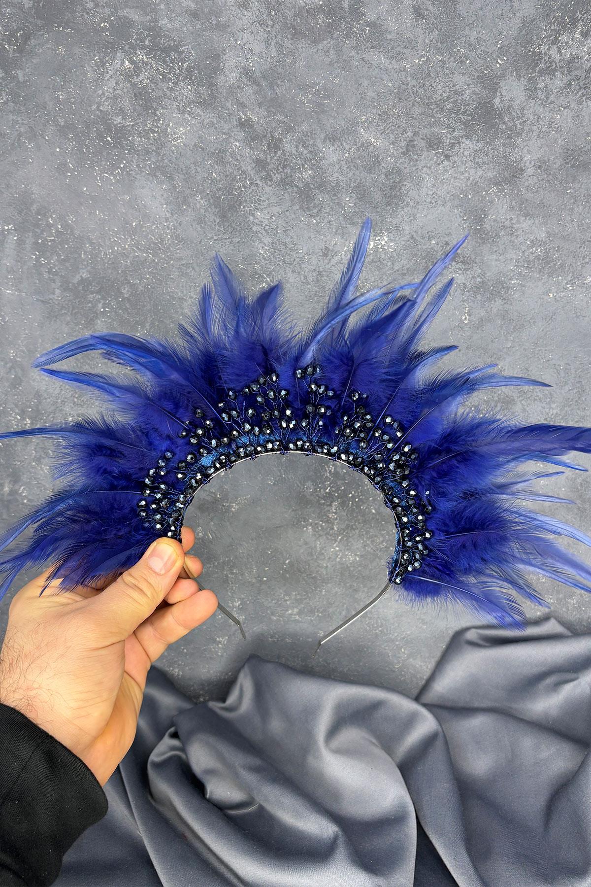 Tüylü Kristal Boncuklu Arden Gelin Kına Tacı