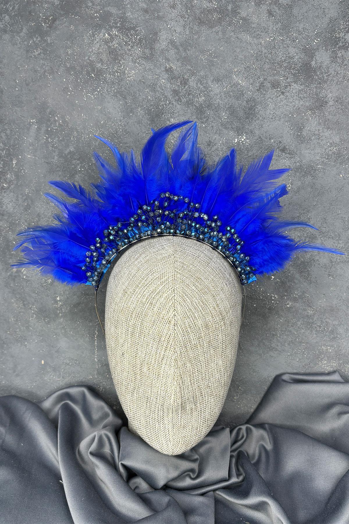 Tüylü Kristal Boncuklu Arden Gelin Kına Tacı