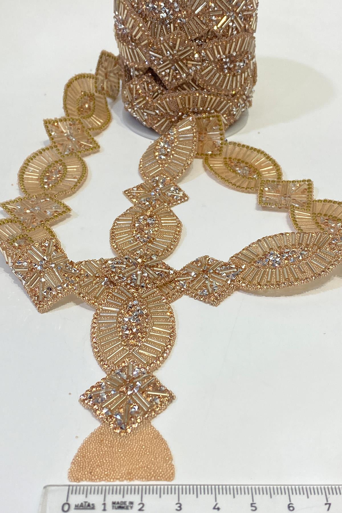 Ütüyle Yapışan Taşlı Oval Aksesuar Boncuklu Şerit