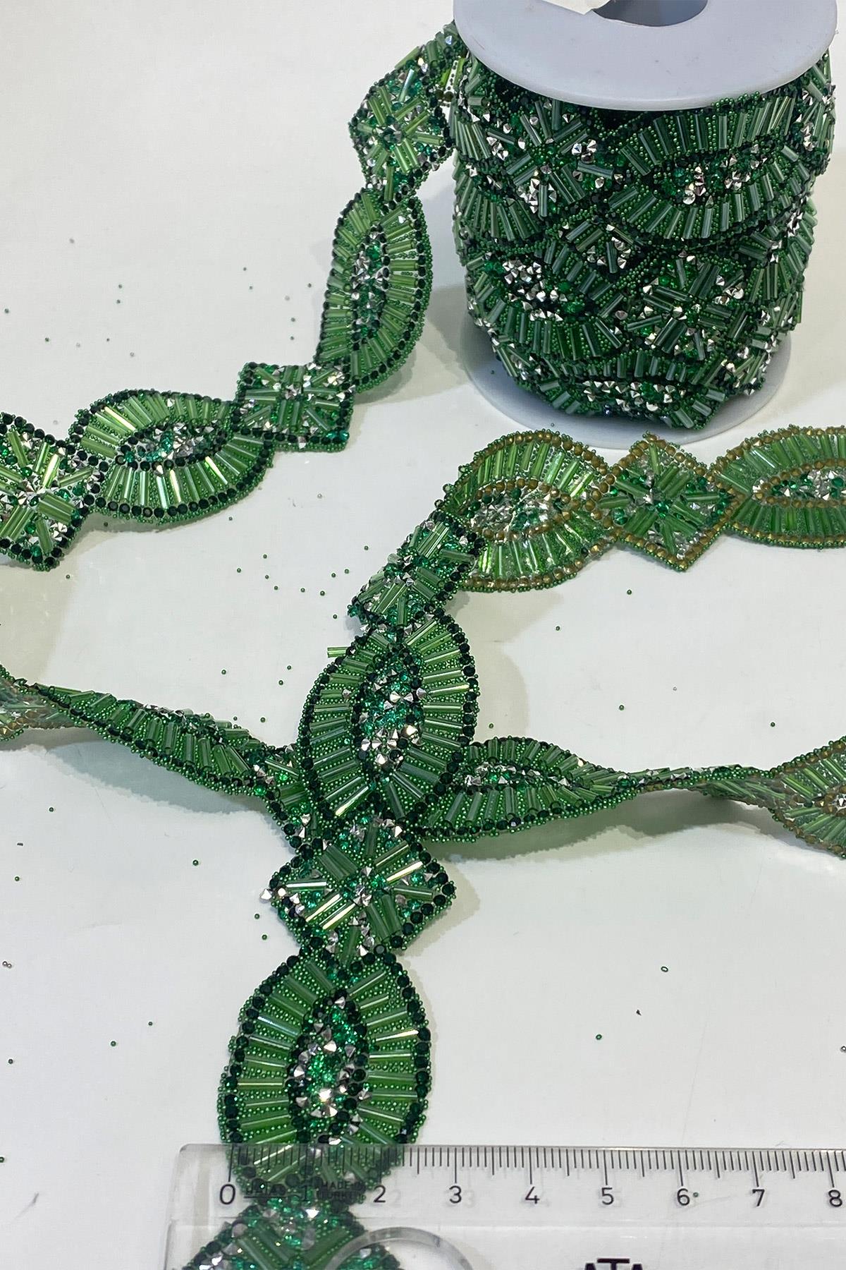 Ütüyle Yapışan Taşlı Oval Aksesuar Boncuklu Şerit