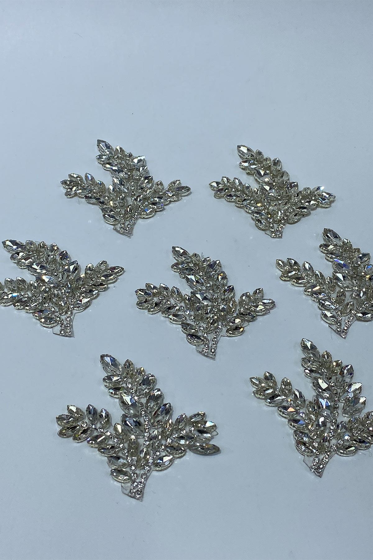 Yaprak Desen Parlak Taşlı Aplik Aksesuarı