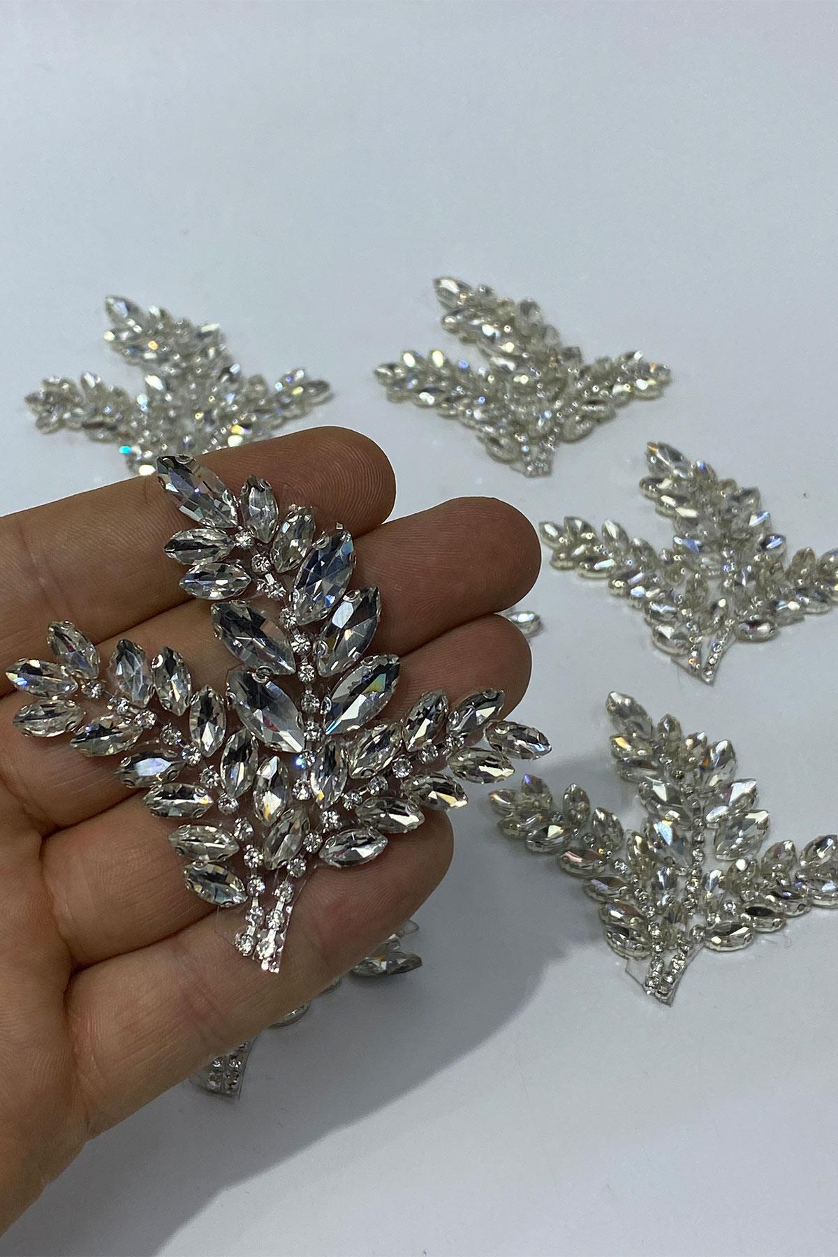 Yaprak Desen Parlak Taşlı Aplik Aksesuarı