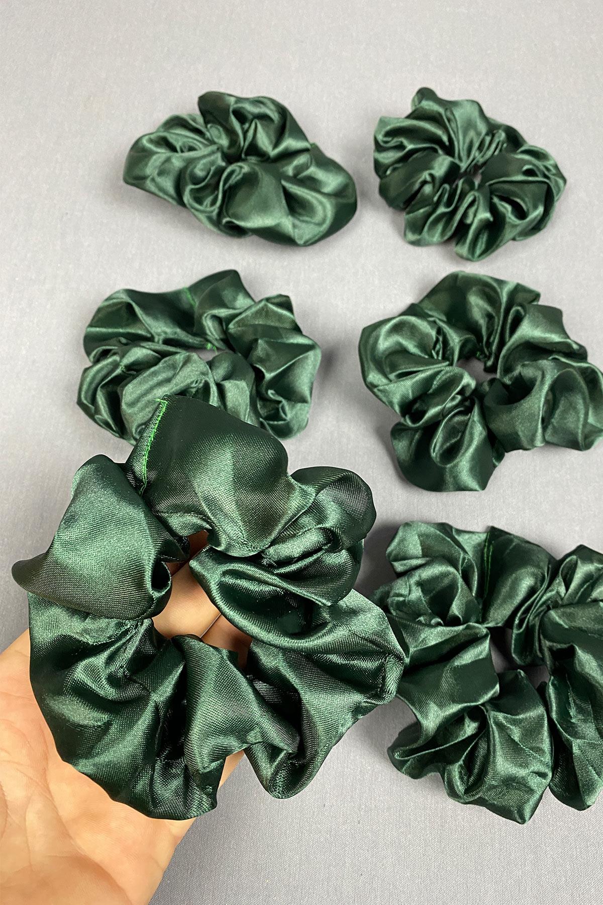 Yeşil 6 Lı Saten Saç Lastik Toka Seti