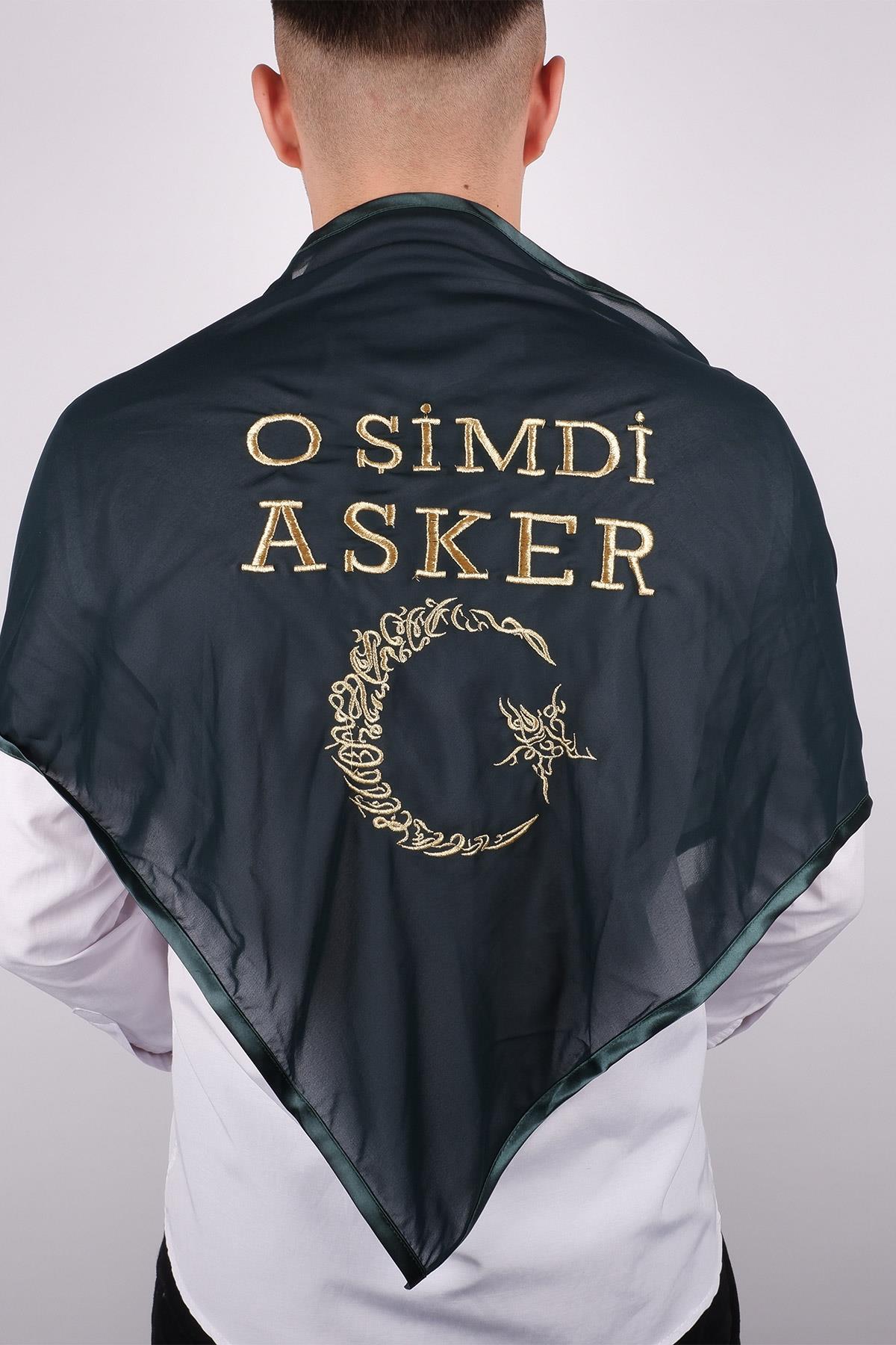 Yeşil O Şimdi Asker Sim Ay Yıldızlı Nakışlı Asker Örtü Şal