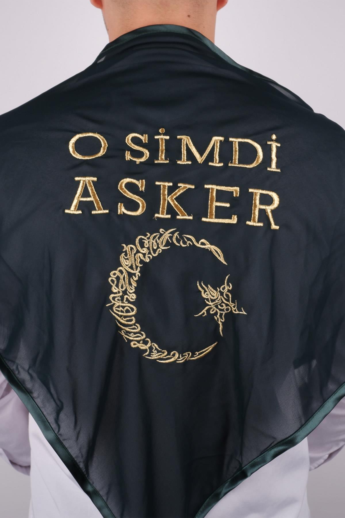 Yeşil O Şimdi Asker Sim Ay Yıldızlı Nakışlı Asker Örtü Şal