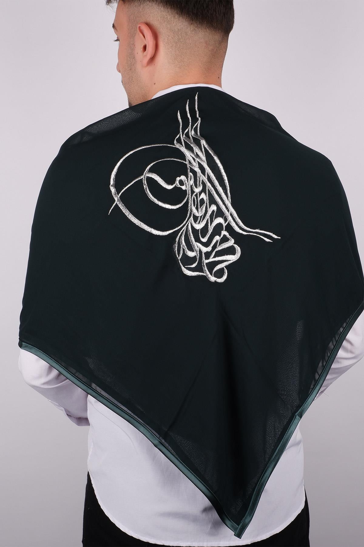 Yeşil Tuğralı Gümüş Nakışlı Biyeli Damat Örtüsü