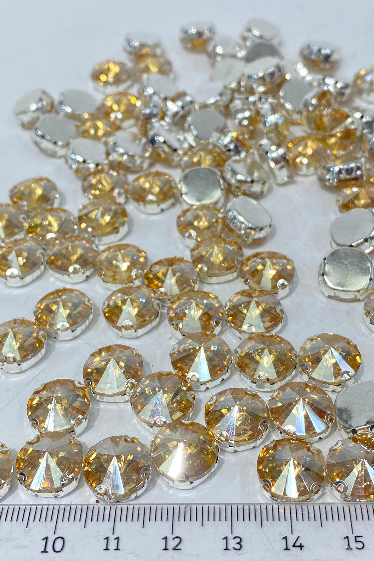 Yuvarlak Kasalı Dikme Cam Taş Kristal Boncuk 10 Adet