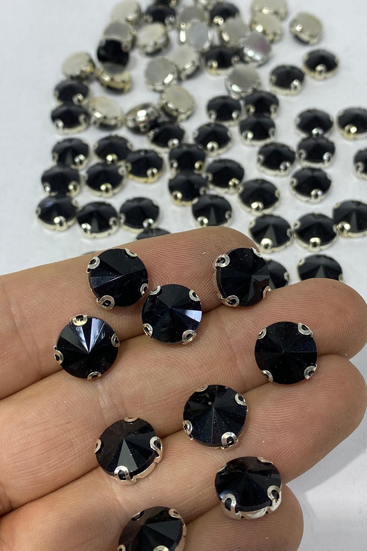 Yuvarlak Kasalı Dikme Cam Taş Kristal Boncuk 10 Adet