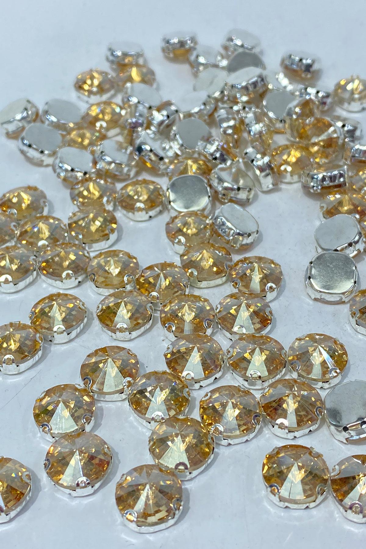 Yuvarlak Kasalı Dikme Cam Taş Kristal Boncuk 10 Adet