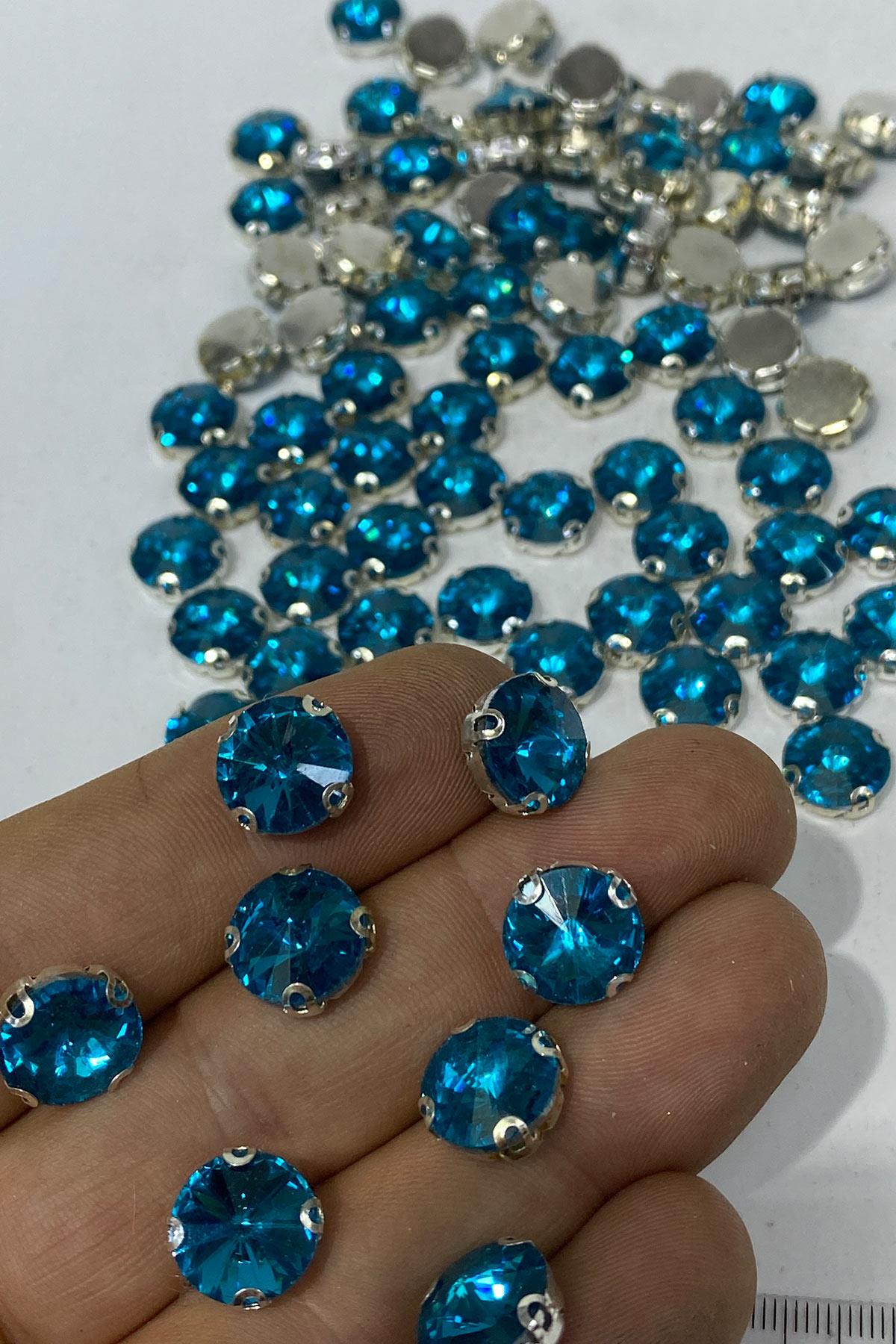 Yuvarlak Kasalı Dikme Cam Taş Kristal Boncuk 10 Adet