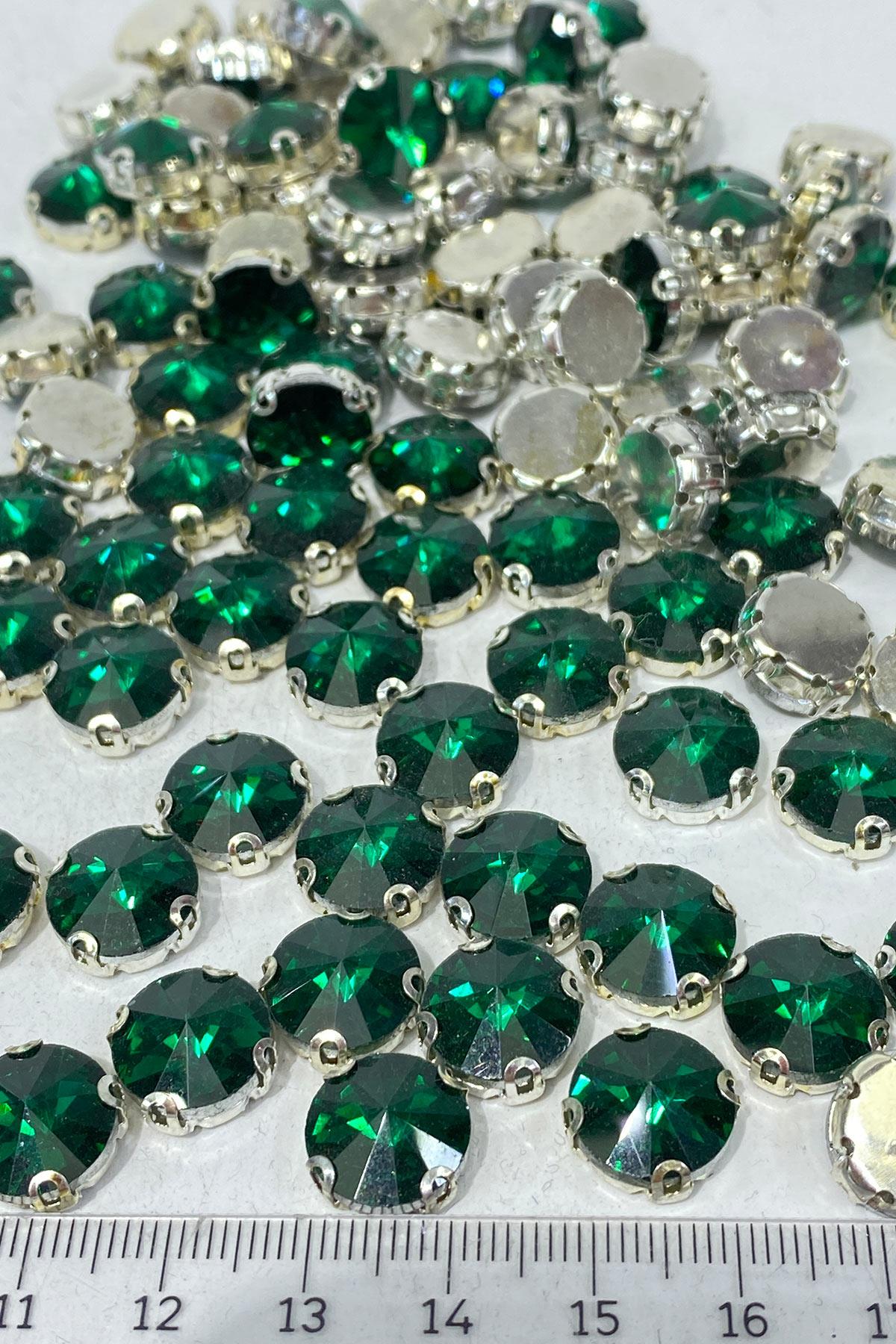 Yuvarlak Kasalı Dikme Cam Taş Kristal Boncuk 10 Adet