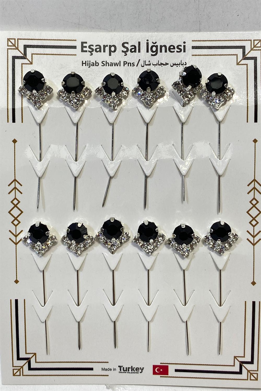 Yuvarlak Parlak Taşlı Eşarp İğnesi 12 Adet