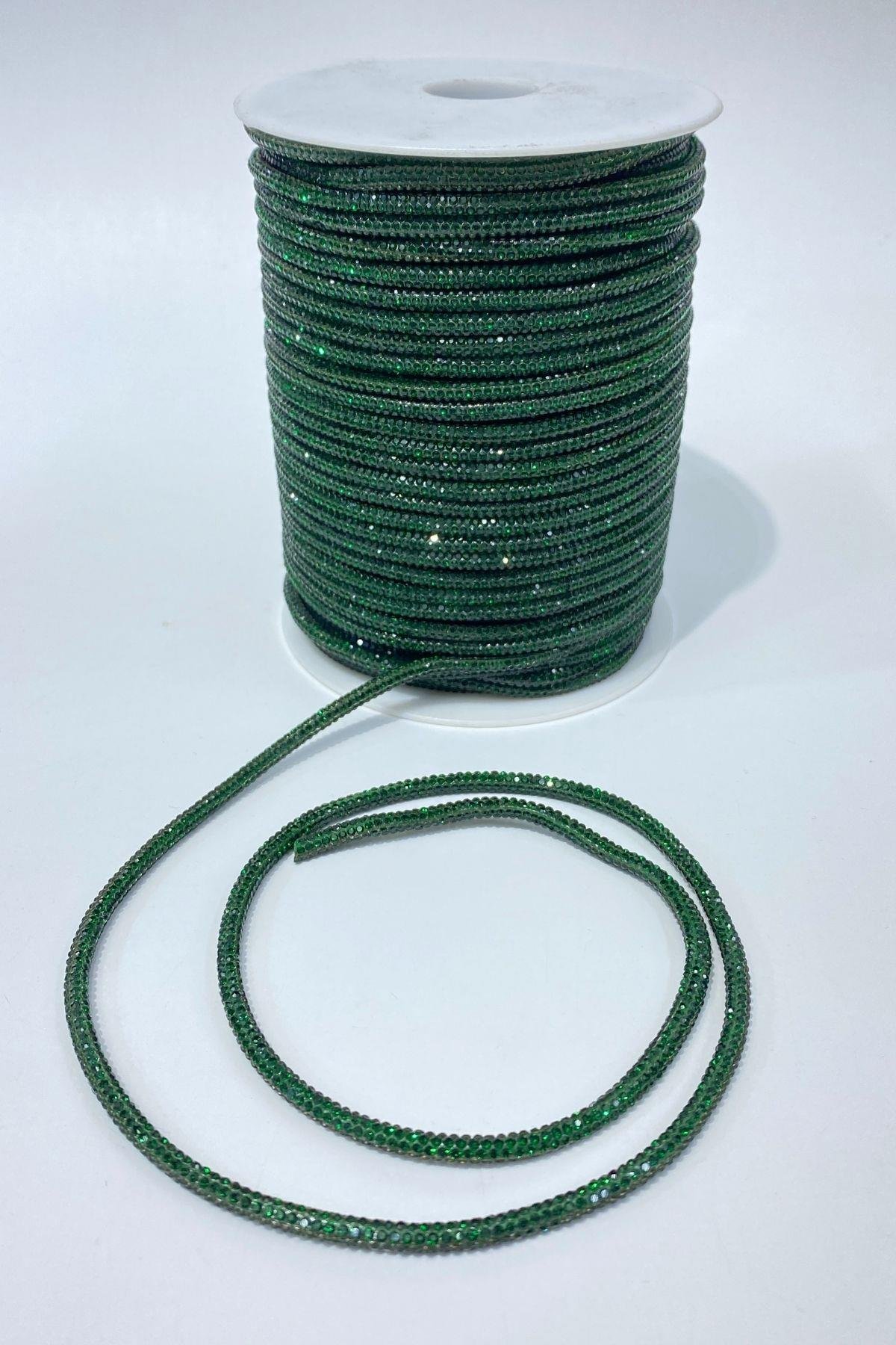 Zümrüt Yeşili Full Sık Taşlı Boru Şerit Kordon