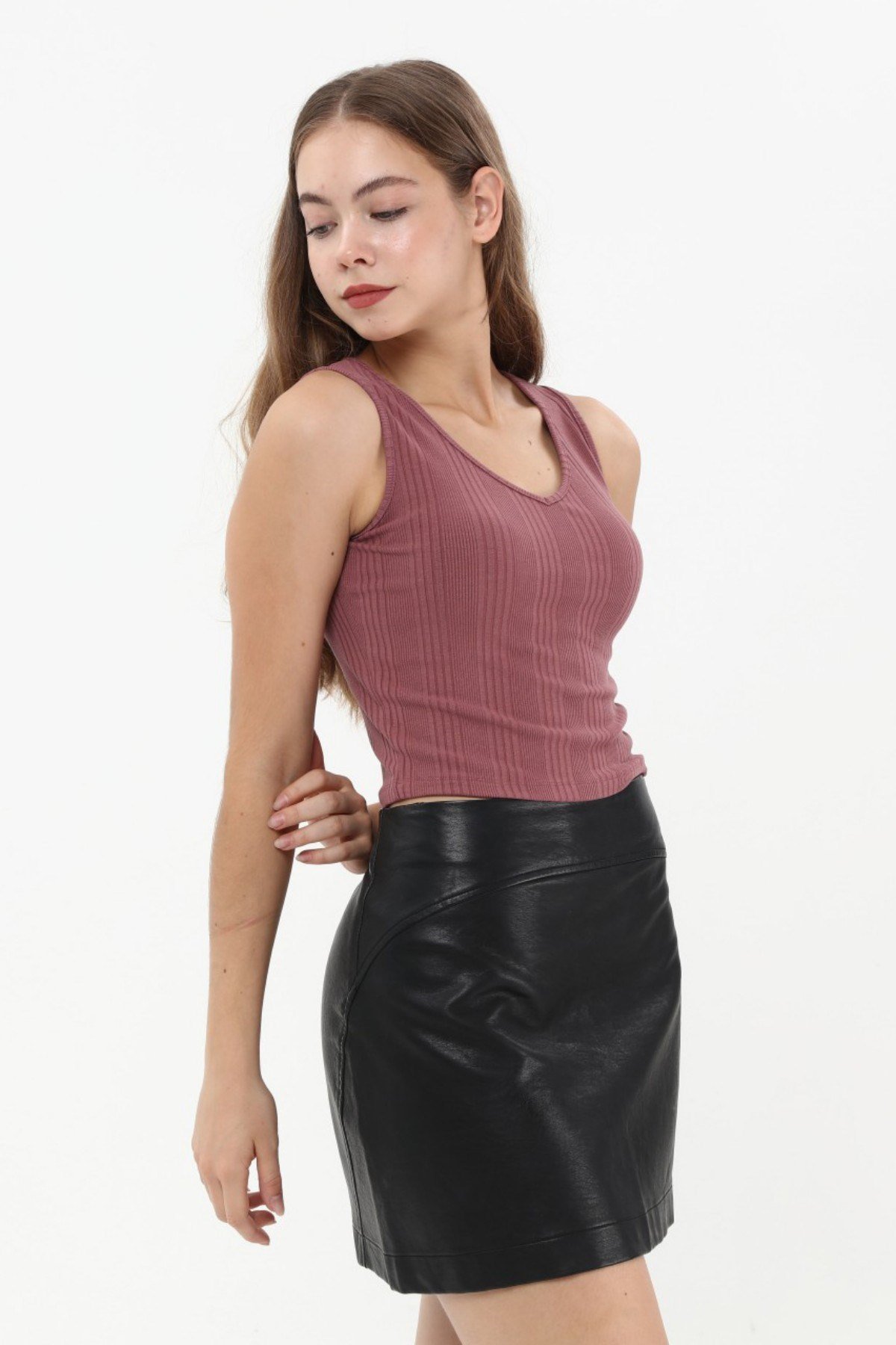 SEZER AKTAŞ BORDO KALIN ASKILI VE YAKA CROP