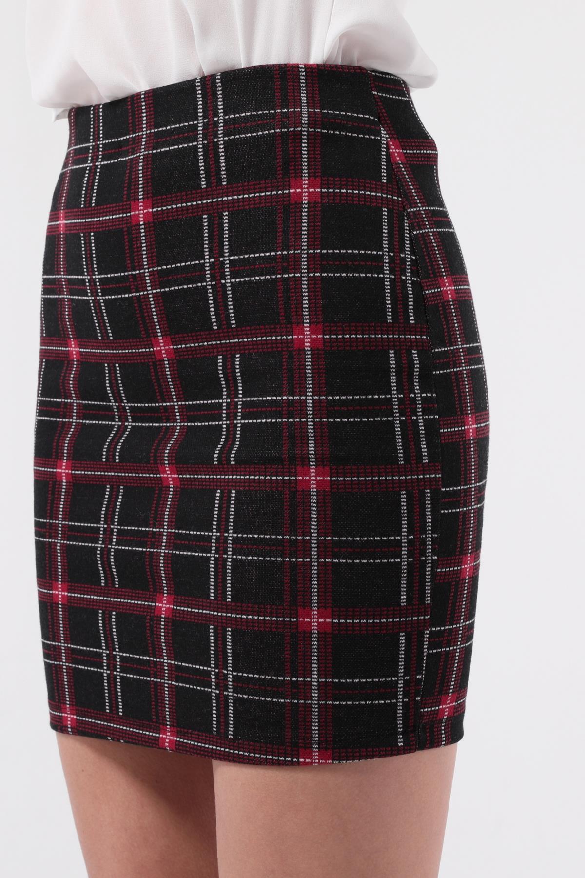 SEZER AKTAŞ BORDO KARELİ  DAR MİNİ ETEK
