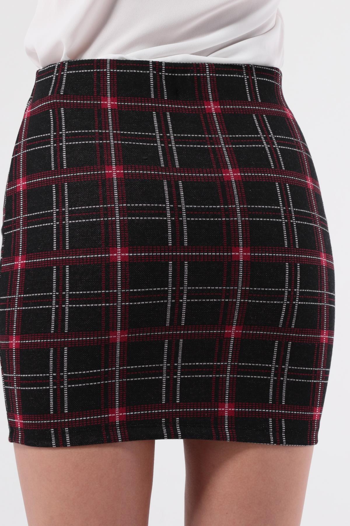 SEZER AKTAŞ BORDO KARELİ  DAR MİNİ ETEK