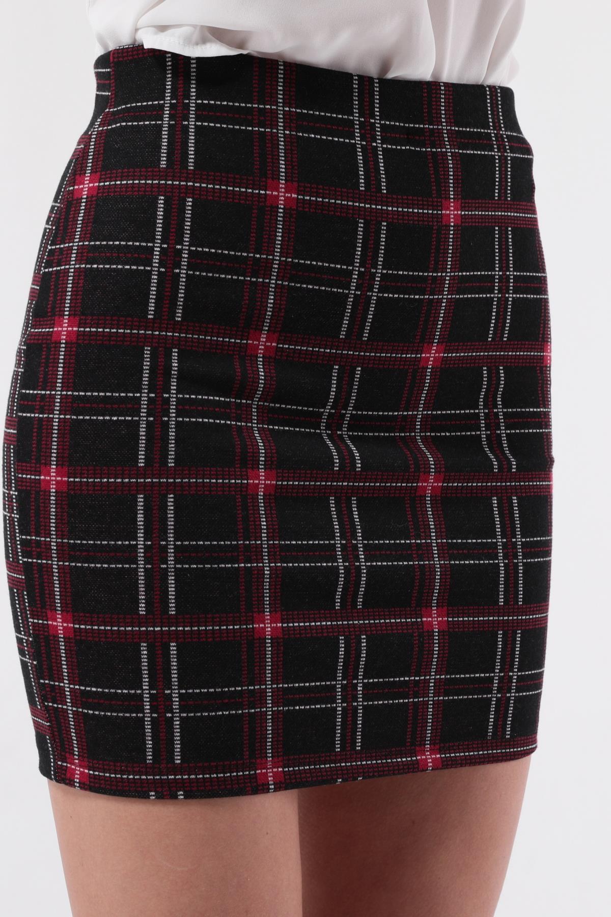 SEZER AKTAŞ BORDO KARELİ  DAR MİNİ ETEK