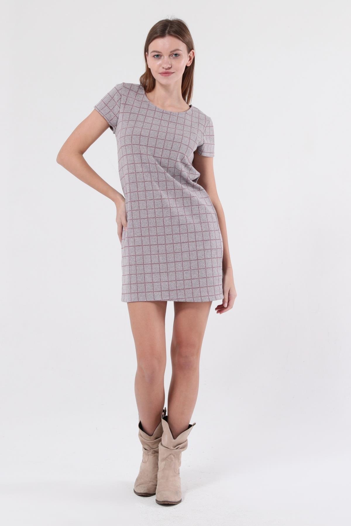 SEZER AKTAŞ BORDO KARELİ  MİNİ ELBİSE