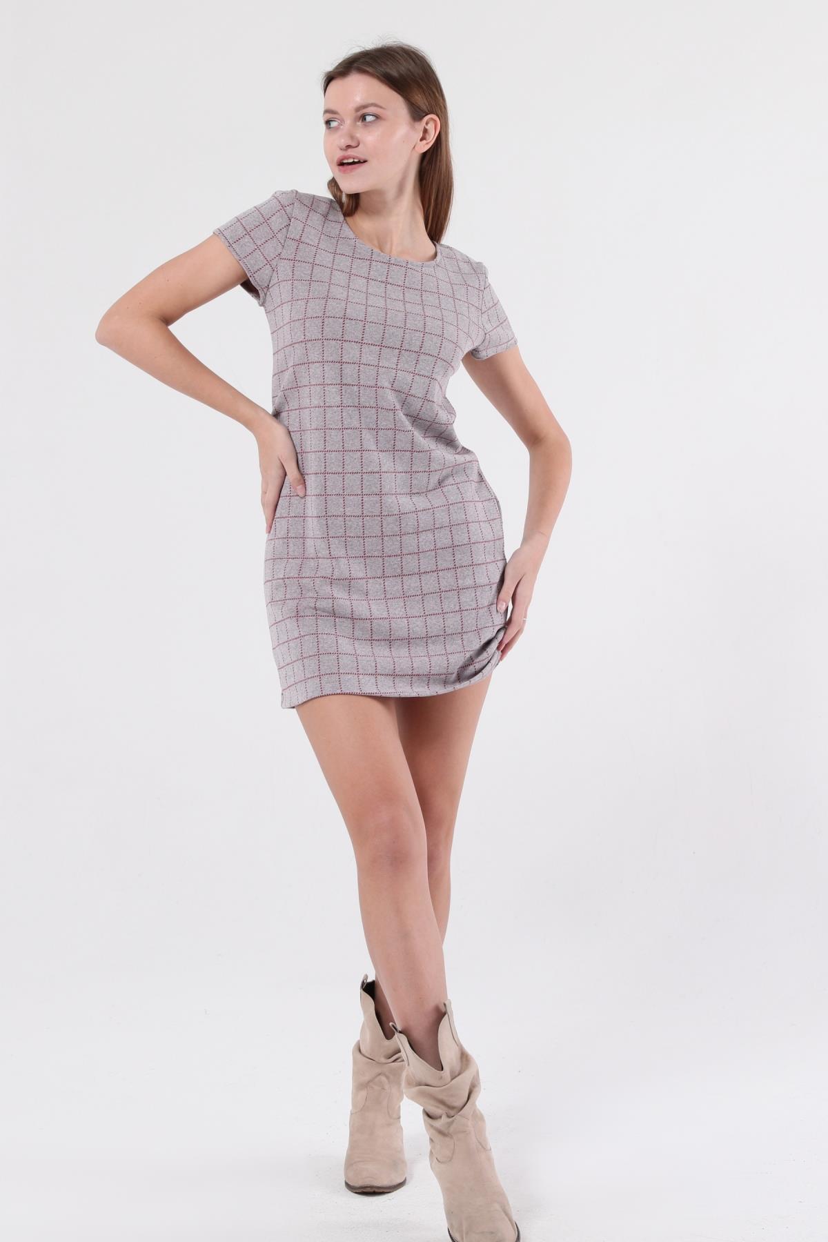 SEZER AKTAŞ BORDO KARELİ  MİNİ ELBİSE