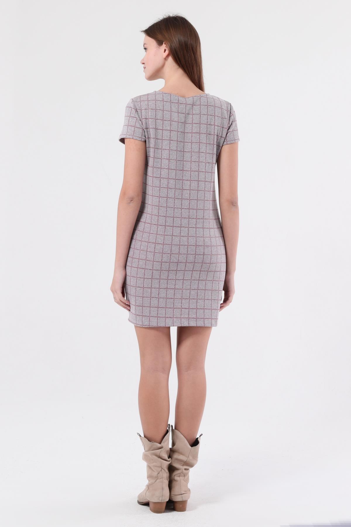 SEZER AKTAŞ BORDO KARELİ  MİNİ ELBİSE