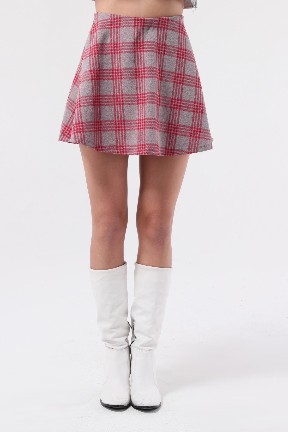 SEZER AKTAŞ GRİ EKOSE ÇİZGİLİ MİNİ KİLOŞ ETEK