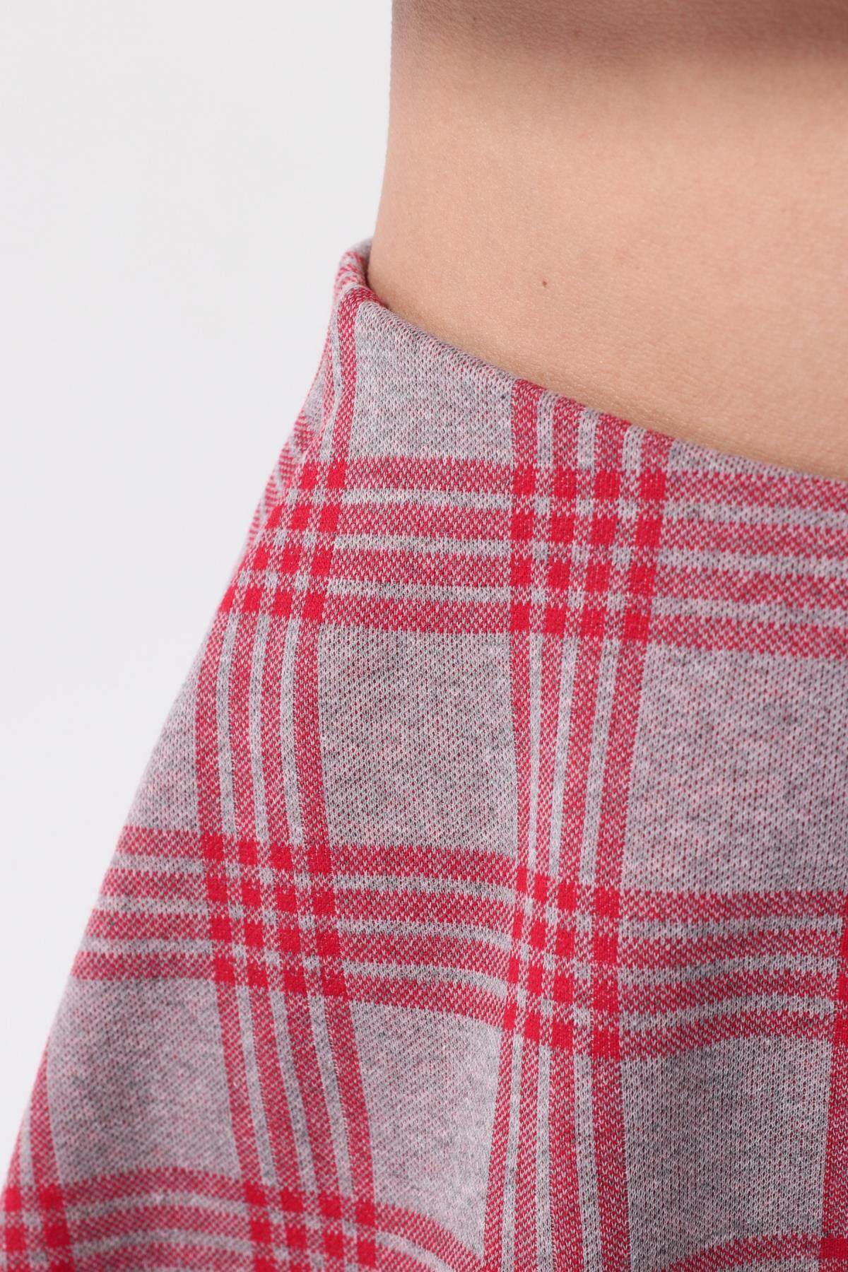 SEZER AKTAŞ GRİ EKOSE ÇİZGİLİ MİNİ KİLOŞ ETEK